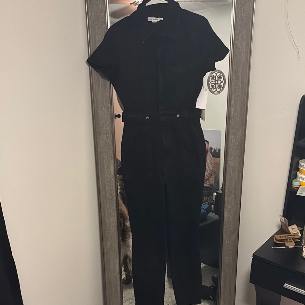 Good American Black Short-Sleeve Belted Jumpsuit